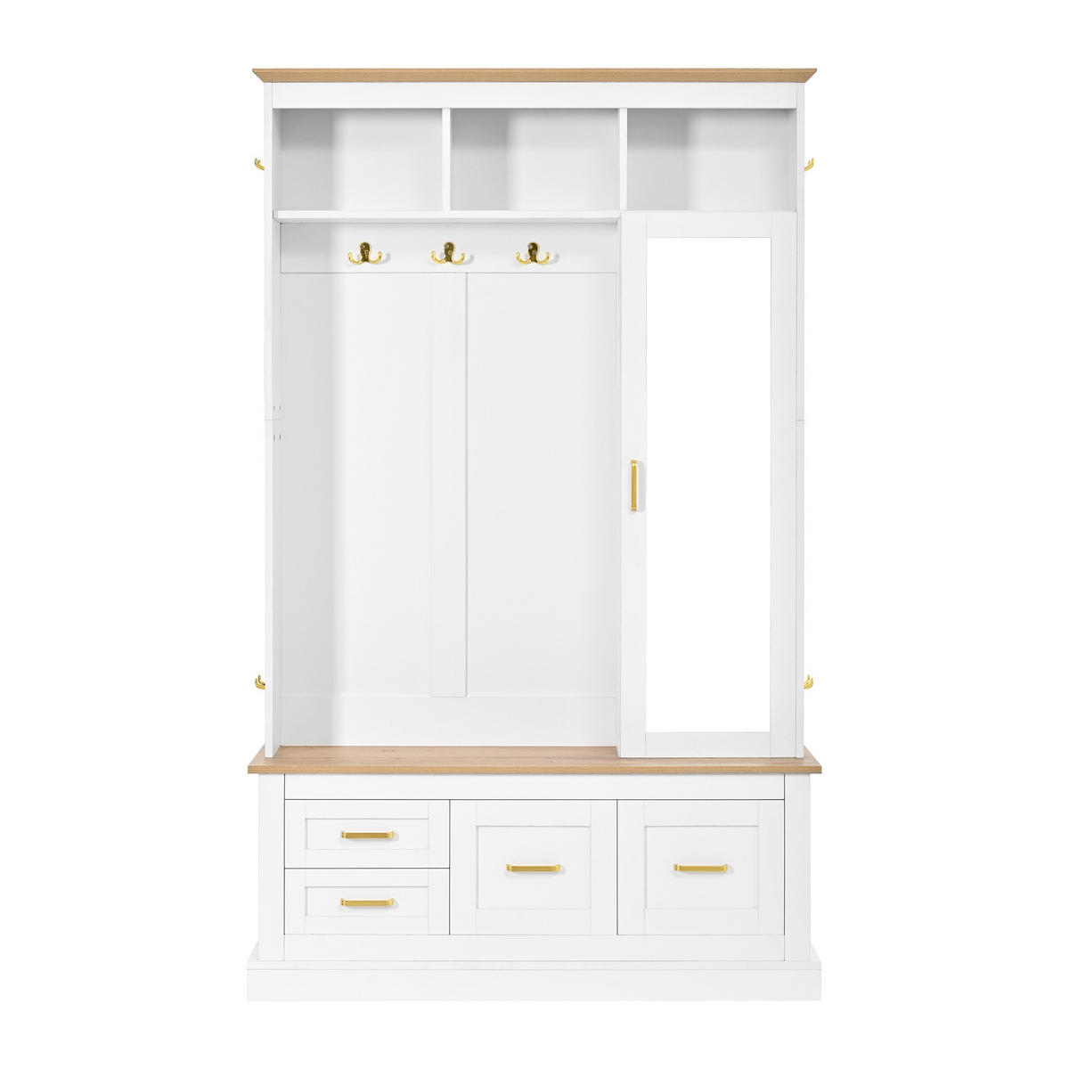 GARDEROBE Flur Set Spiegel Sitzbank Schuhschrank Haken 80cm Weiß - Weiß, Holzwerkstoff (110/180/32cm) - FLIEKS