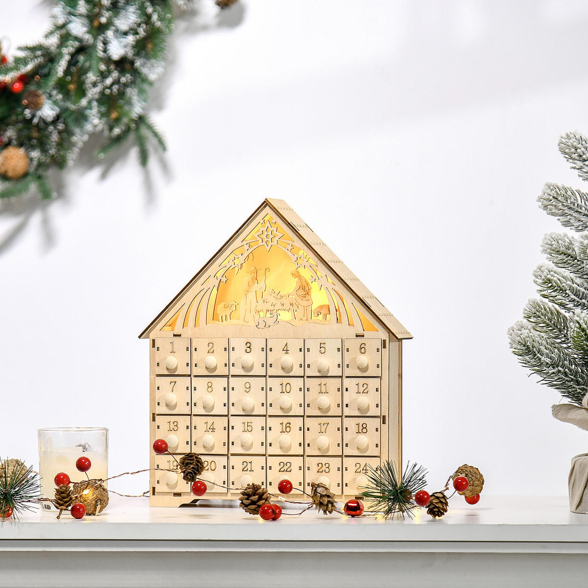WEIHNACHTS-ADVENTSKALENDER - Naturfarben, Holz (6/30/26.6cm) - HOMCOM