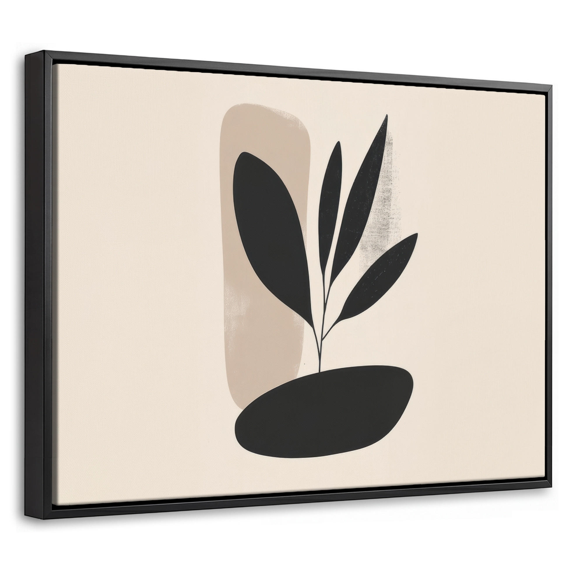 LEINWAND Bilder mit Rahmen - Pflanze - Beige - Japanisch - 40x30 - Schwarz, Textil (40/30cm) - MuchoWow