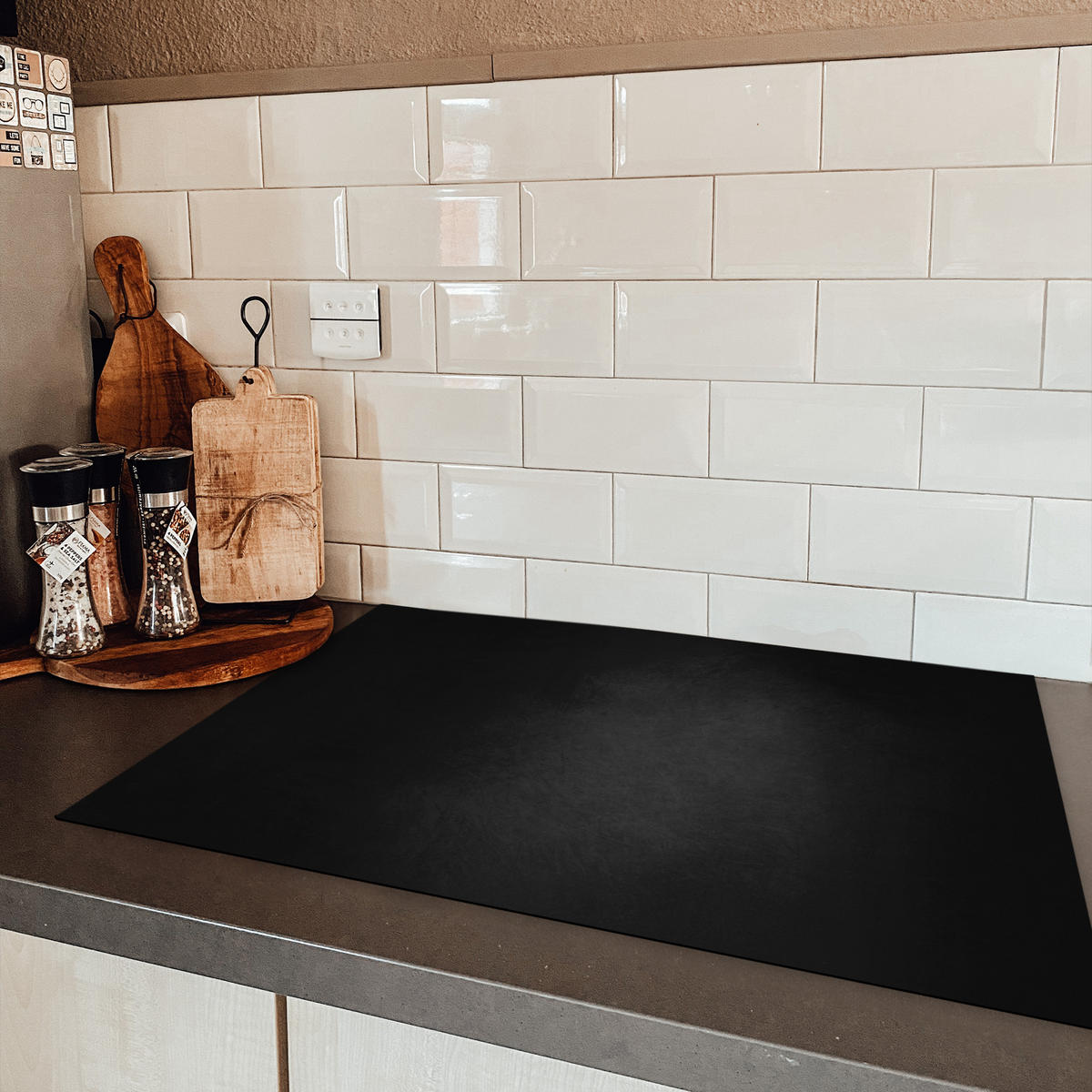 HERDABDECKPLATTE Beton - Schwarz - Grau - Strukturiert - Industriell 78x52 cm - Graphitfarben, Kunststoff (78/52/0.2cm) - MuchoWow