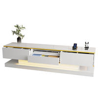TV-LOWBOARD 180/38/45 cm mit 3 Schubladen, Hochglanz, App-gesteuerter LED-Beleuchtung und Dekorleisten, Weiß/Gold - Weiß, Holzwerkstoff (180/45/38cm) - Redom
