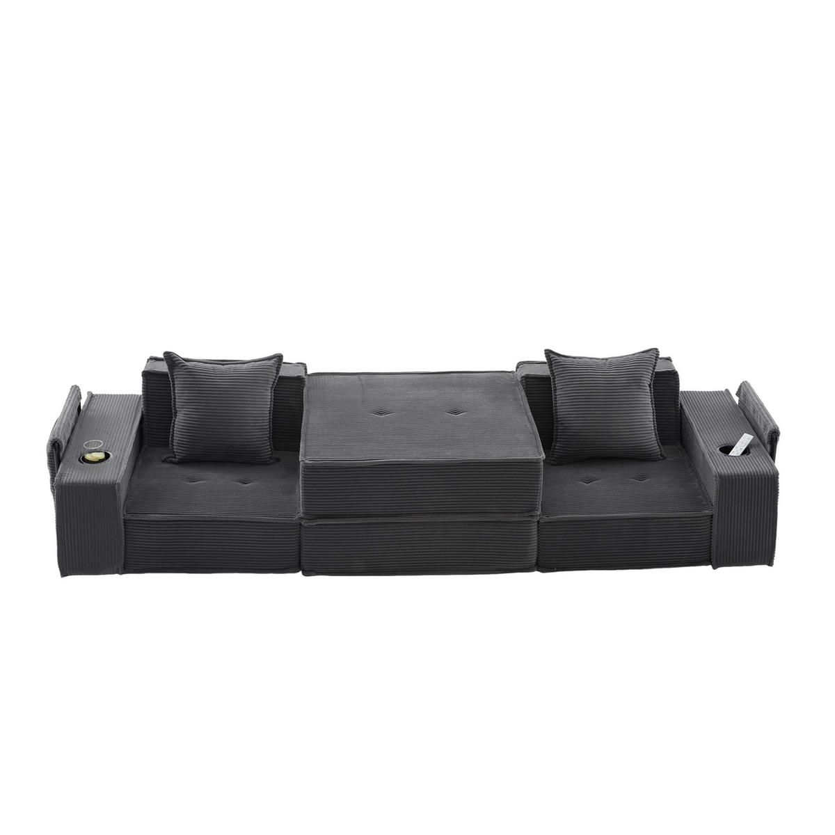 SCHLAFSOFA Zweisitzer mit Schlaffunktion,ausziehbar,Modulares Design,Cord,Dunkelgrau - Grau, Textil (162/42/54cm) - LVHOM