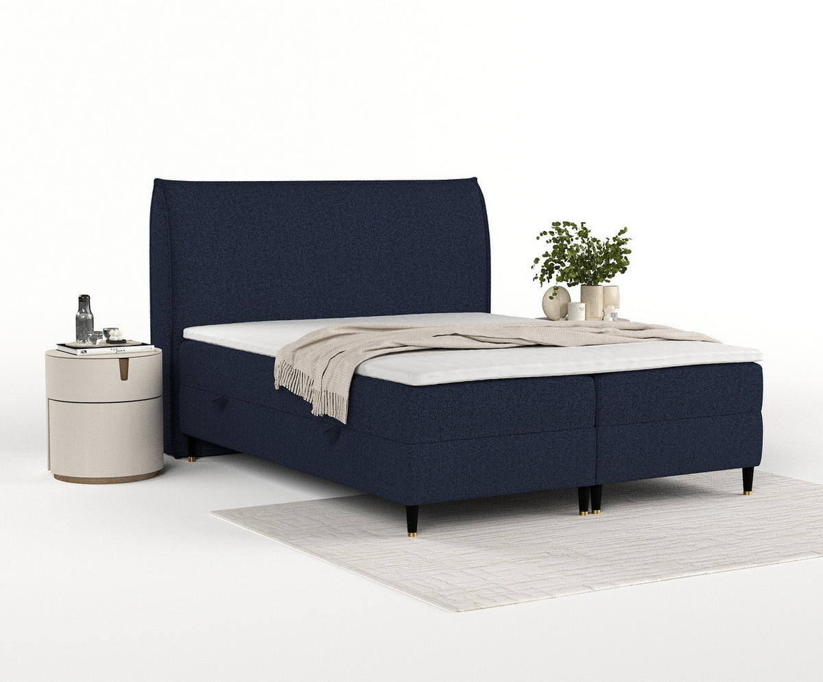 BOXBETT Melba Marineblau 160/200 cm mit Bonellmatratze - Schwarz/Dunkelblau, Holz/Holzwerkstoff (160/200cm) - Maison de Reve
