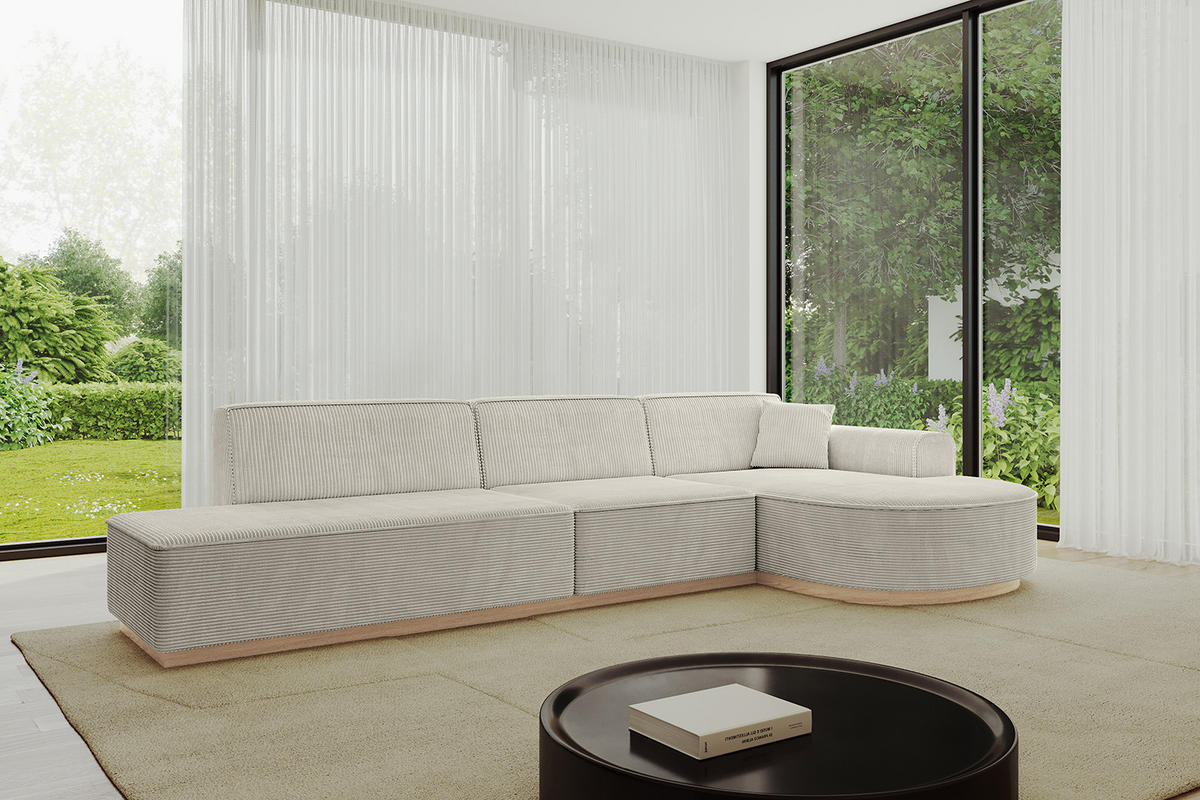 ECKSOFA Ottomane Rechts ARRIO-L2 - 328x171x83 cm Creme - Hellgrau/Creme, Holzwerkstoff/Textil (328/171cm) - ALTDECOR
