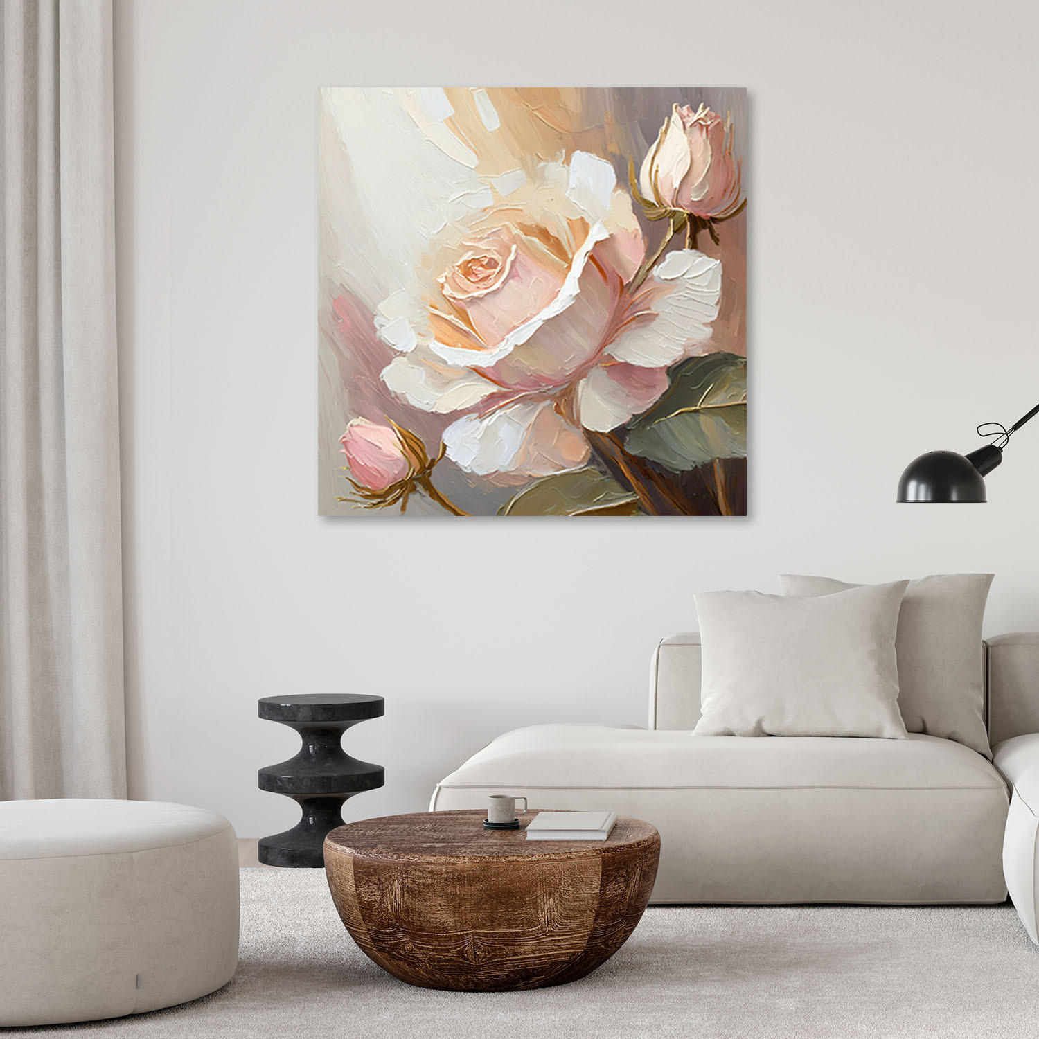 LEINWANDBILD Handgemalte Rose 60x60cm - Rosa, Textil (60/60cm) - Feeby