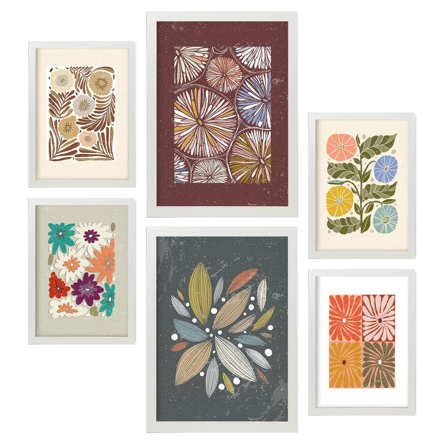 POSTER Set Mit 6 Drucken Von Blütenblättern In Der Sammlung Ethnischere Dekorative Rahmen Für Ihr Zuhause Wandkunstdruck A3 & A4 Weißer Rahmen - Weiß, Papier (29/3cm) - Nacnic
