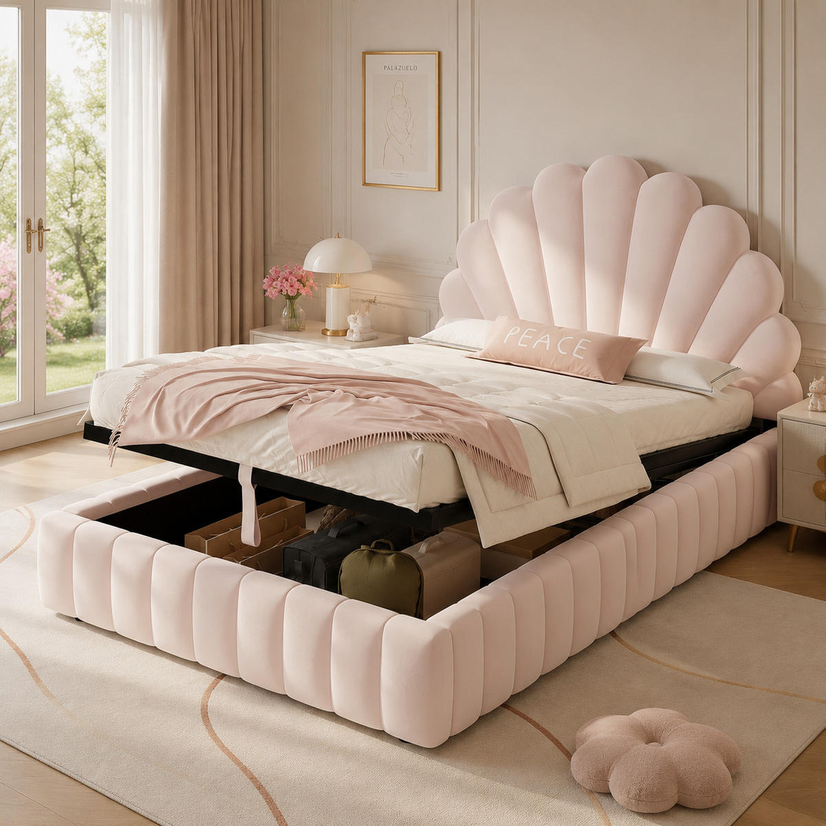 POLSTERBETT 90x200 cm Rosa Samt mit Stauraum - Pink, Textil (90/200cm) - FLIEKS