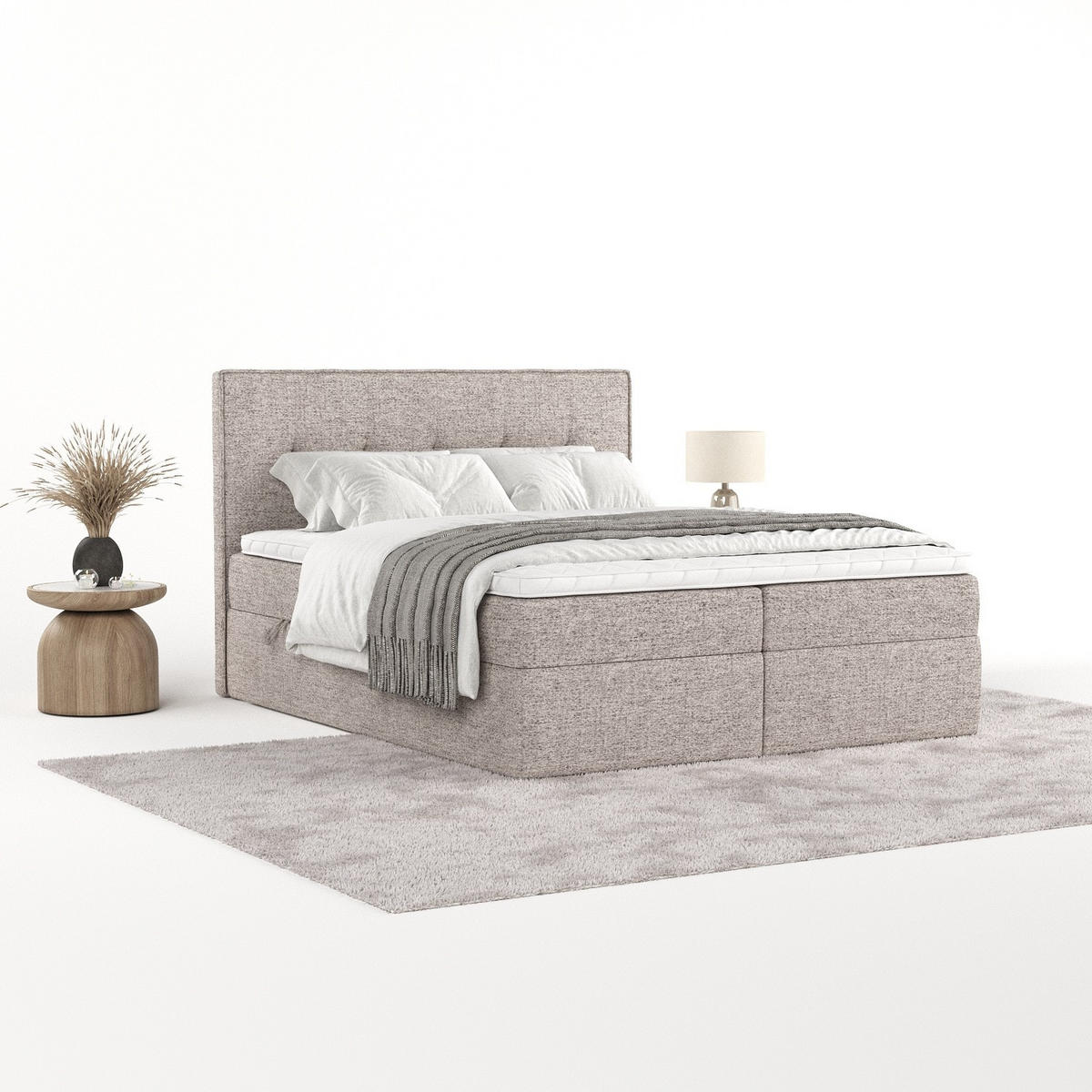 BOXBETT Mireo 200/200 cm Beige im Neve Stoff - Beige/Schwarz, Holz/Holzwerkstoff (200/200cm) - AltaBeds