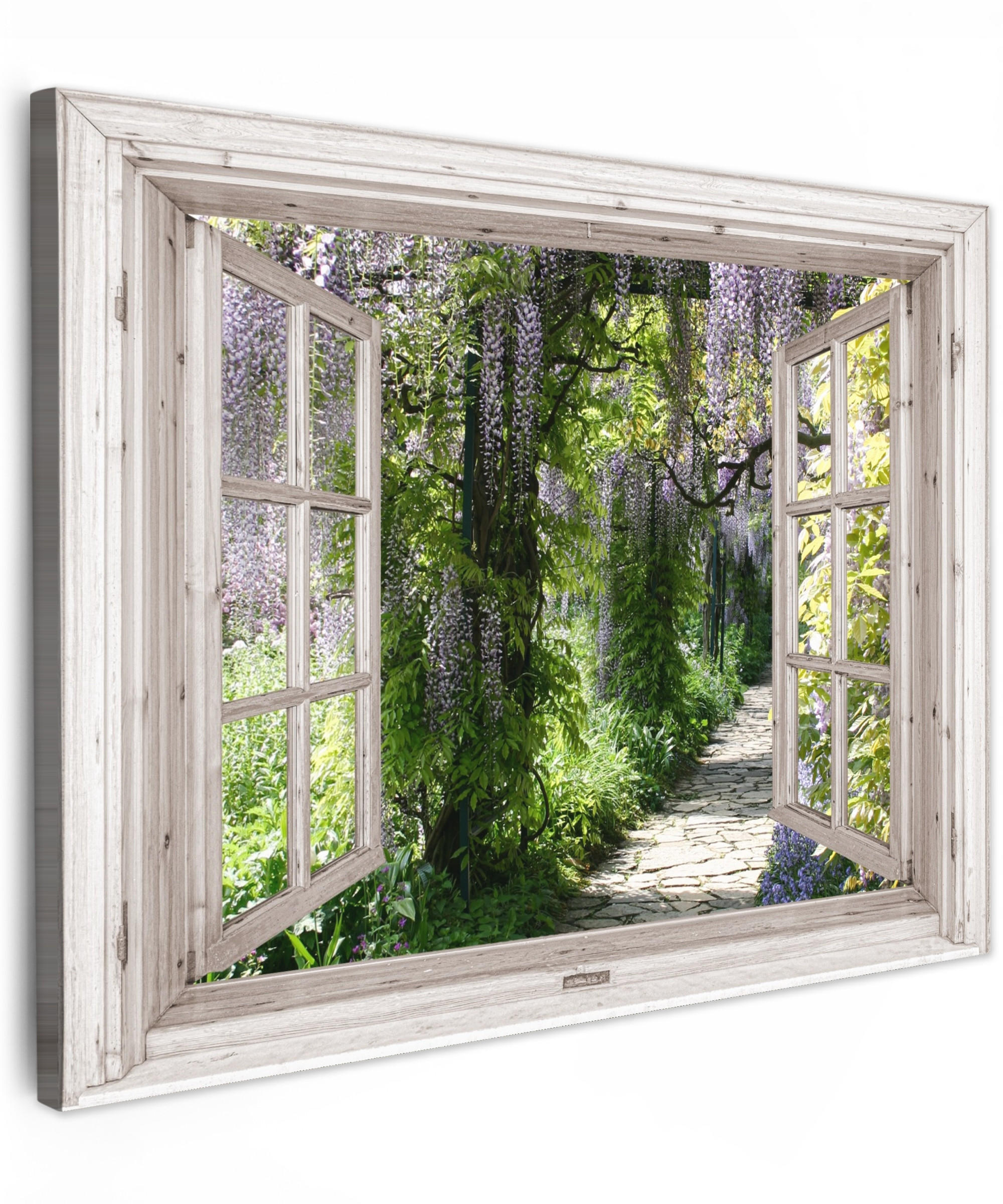 LEINWANDBILD Blauer Regen - Blumen - Aussicht - Baum - Frühling Wandbilder 80x60 cm - Grün, Textil (80/60cm) - MuchoWow