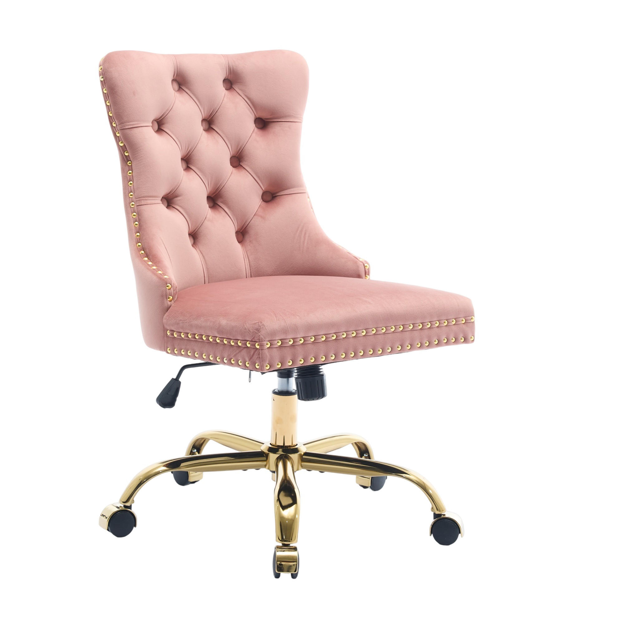 BÜROSTUHL Samt Pink mit goldfarbenem Metallgestell - Pink, Metall (50/98/63cm) - Meubliv