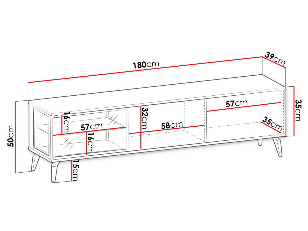 TV-LOWBOARD Vici 180 - Kaschmir/Schwarz, Holzwerkstoff/Metall (180/50/39cm) - MIRJAN24