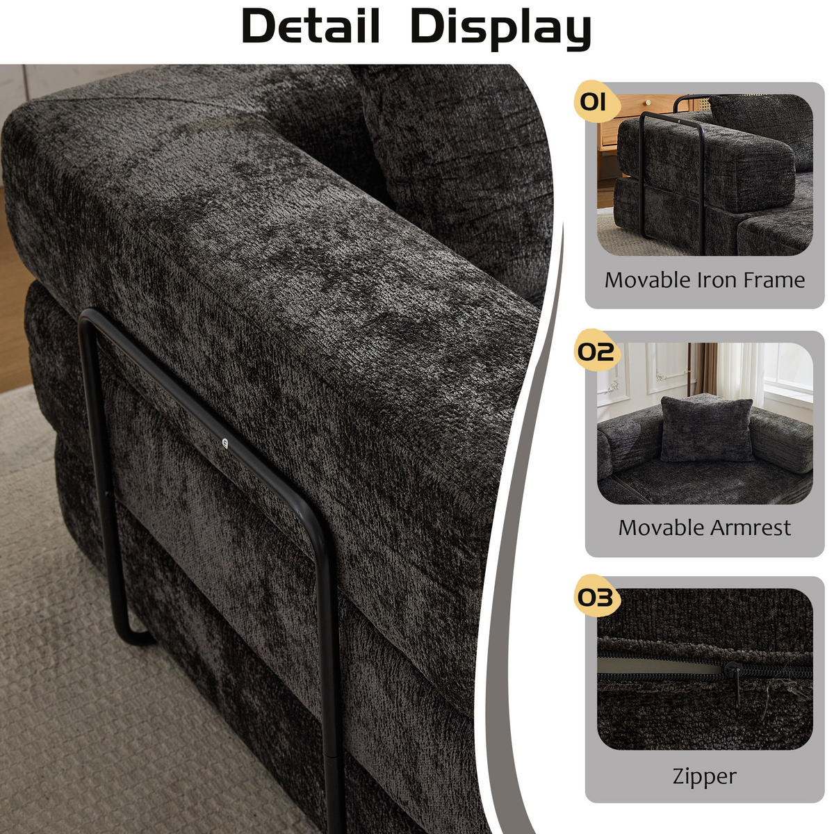 SCHLAFSOFA 2-in-1 faltbar ohne Montage, DE-42526, Schwarz - Schwarz, Textil (200/63/100cm) - ComfortXL