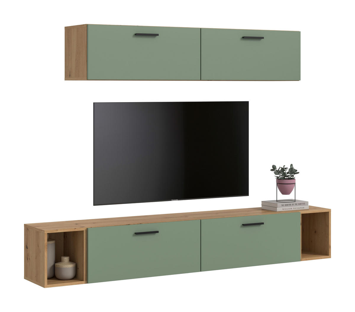 WOHNWAND The One Smoke Green 202/34/184 cm - Braun, Holzwerkstoff (202/184/34cm) - Xonox