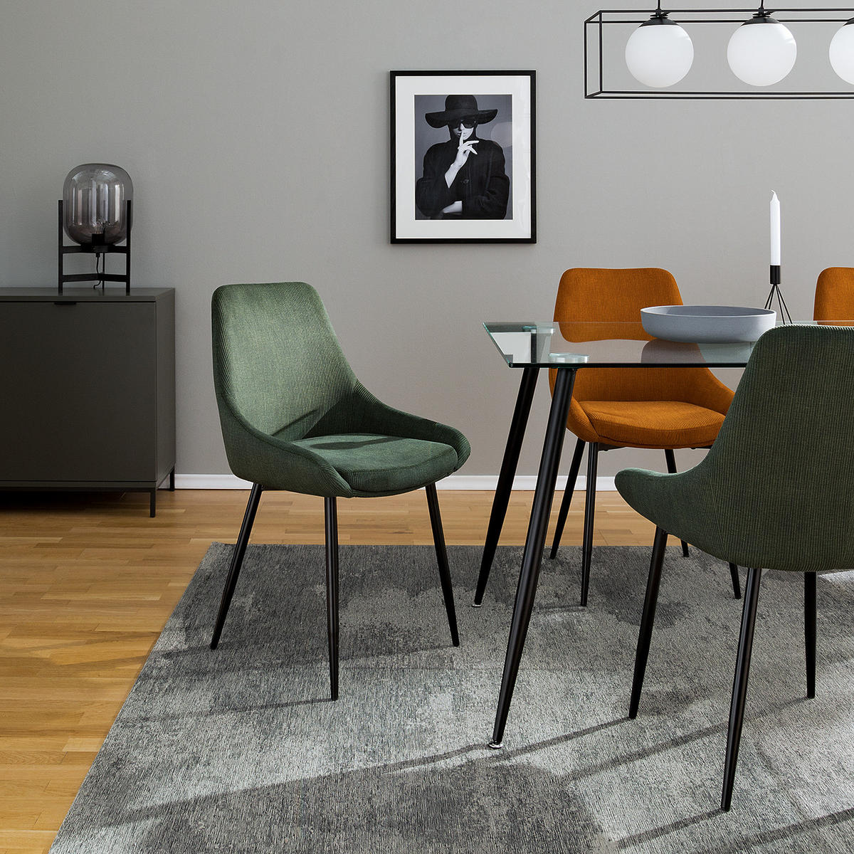 POLSTERSTUHL - Cord-Samt, 2er-Set - Dunkelgrün, Textil (48/83/57cm) - home24