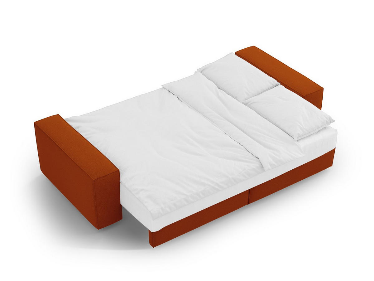 SOFA ausklappbar mit Bettkasten Jodie aus strukturiertem Stoff terrakotta 3 Sitzplätze - Terracotta, Textil (107/86/247cm) - Micadoni