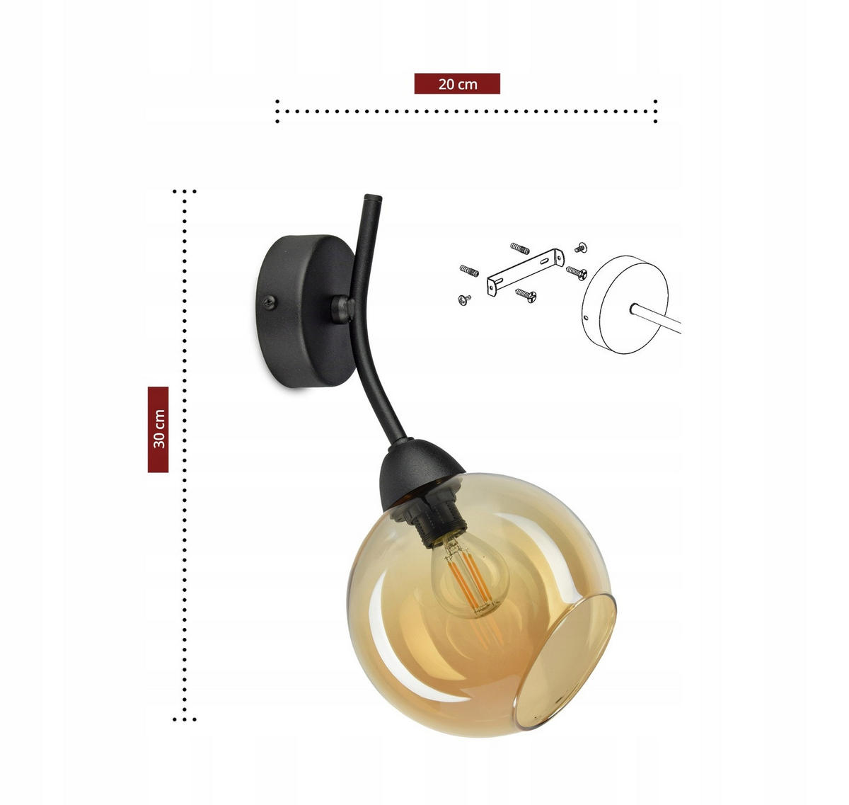 WANDLEUCHTE Hegel - Transparent/Schwarz, Glas/Metall (20/30/15cm) - kiki design