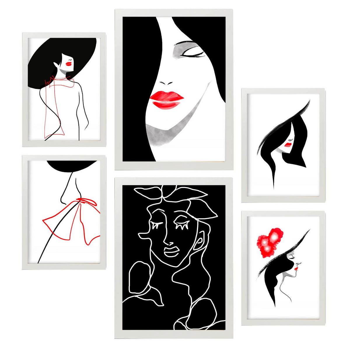 POSTER Set Mit 6 Stiftungs Schönheit In Weibliche Zusammenfassung Ästhetische Dekorative Gemälde Für Ihr Wohnzimmer Zuhause A3 & A4 Weißer Rahmen - Weiß, Papier (29/3cm) - Nacnic