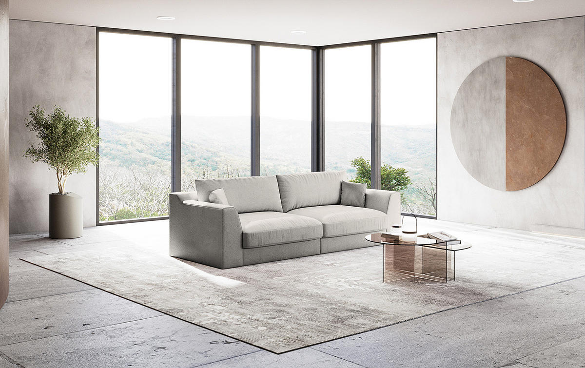 BIG-SOFA - Platinfarben/Grau, Kunststoff/Textil (274/90/112cm) - home24