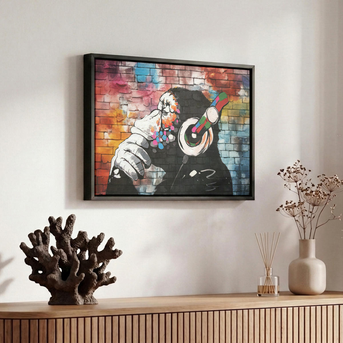 LEINWAND Bilder mit Rahmen - Affe - Graffiti - Musik - 30x20 - Multicolor, Textil (30/20cm) - MuchoWow