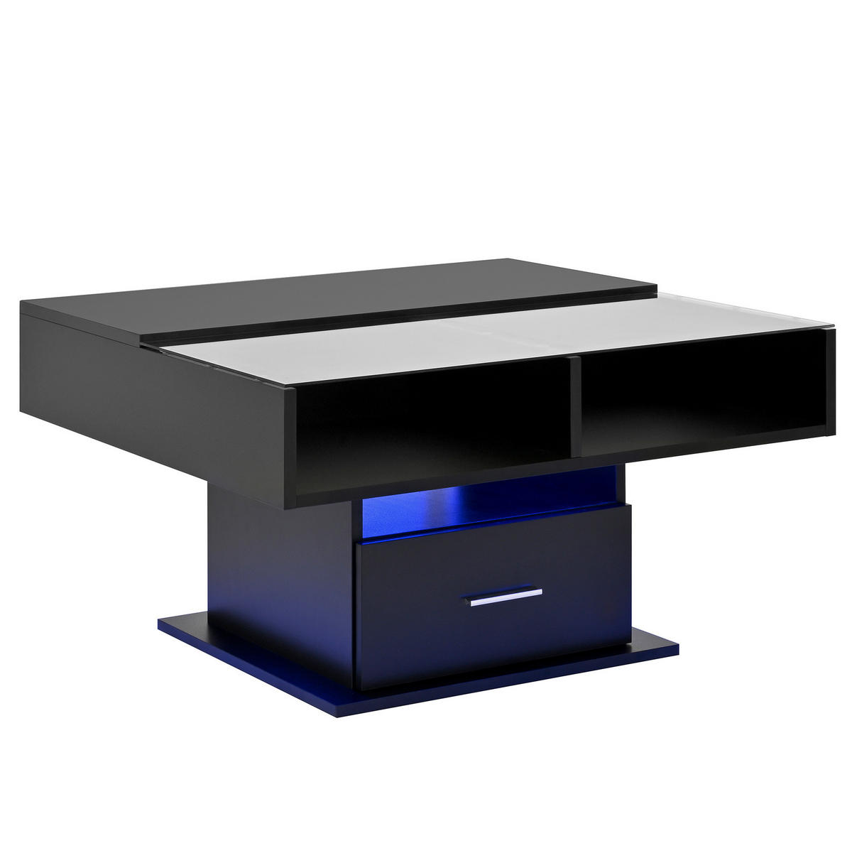 COUCHTISCH 78/78/45,5-59,5 cm höhenverstellbar mit LED-Beleuchtung und Stauraum, Schwarz - Schwarz, Holzwerkstoff (78/78/59.5cm) - Redom