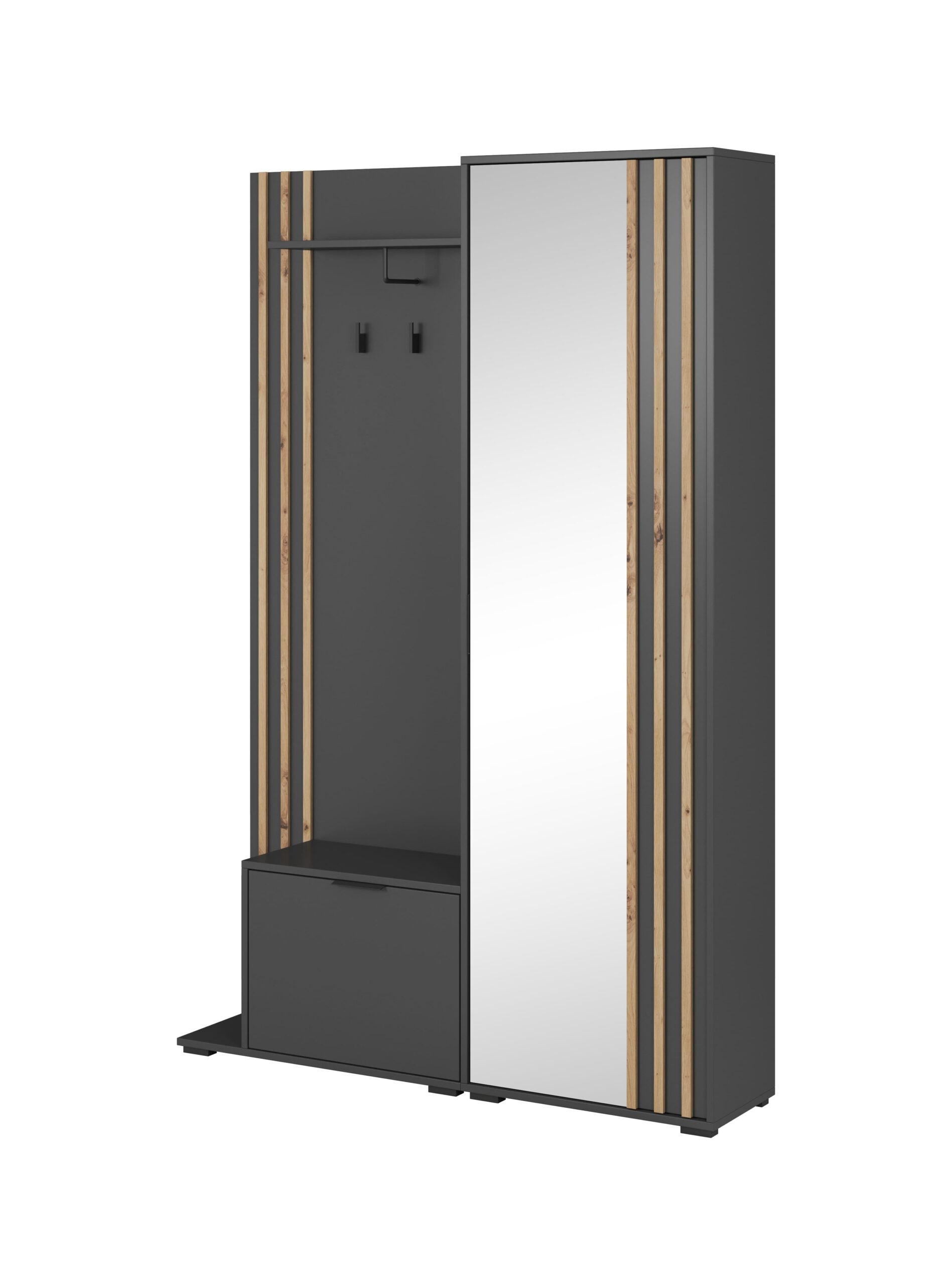 GARDEROBENSCHRANK - JOHN (Grau) - Schwarz, Holzwerkstoff (135/197/40cm)
