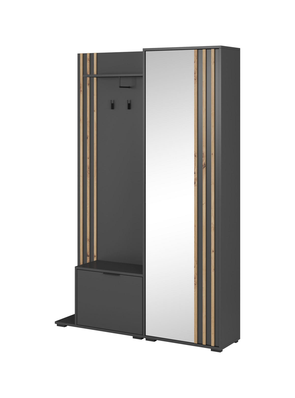 GARDEROBENSCHRANK - JOHN (Grau) - Schwarz, Holzwerkstoff (135/197/40cm)