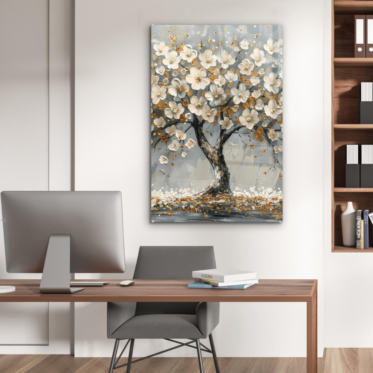 ACRYLGLASBILD Baum - Blumen - Weiß - Natur - Kunst 60x90 cm - Weiß, Glas (60/90cm) - MuchoWow