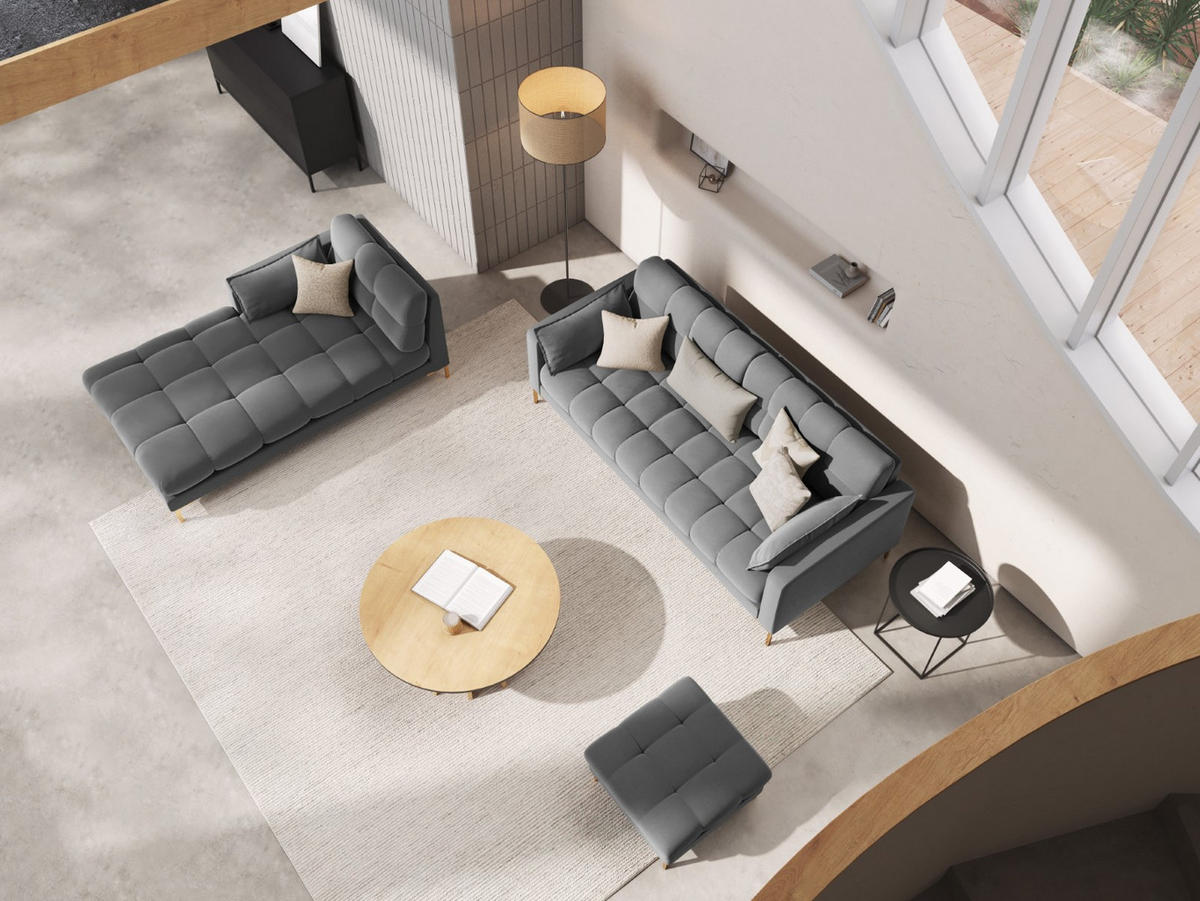 POUF Mamaia aus Samt hellgrau - Hellgrau, Textil (60/41/60cm) - Micadoni