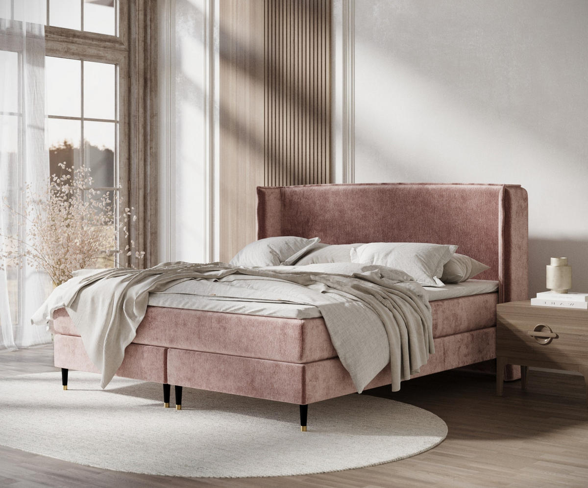 KONTINENTALBETT Ardis Rosa 200/200 cm mit Matratze und Topper - Pink/Schwarz, Holz/Holzwerkstoff (200/200cm) - Maison de Reve
