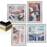 WANDBILDER 4er Set - 50x50 cm & 40x60 cm Silberner Rahmen - Wasserfälle, Brücken, Bäume, Jahreszeiten - Silberfarben, Kunststoff (50/50cm) - ArtPrintCave