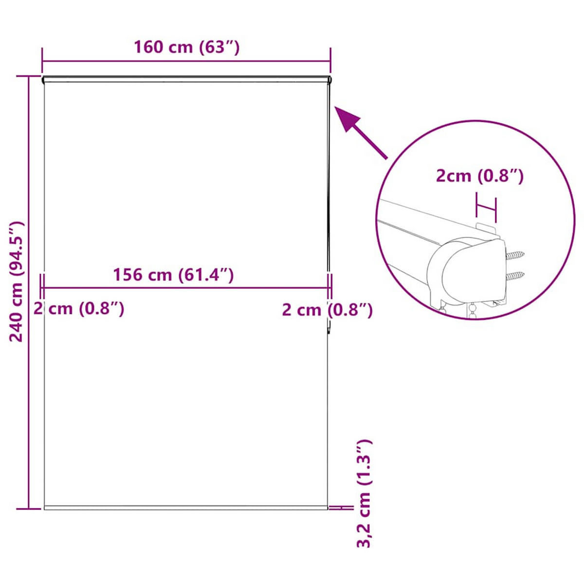 ROLLO für die Dusche 160/240 cm Stoffbreite 156 cm aus PEVA Weiß - Weiß, Kunststoff (160/240cm) - vidaXL