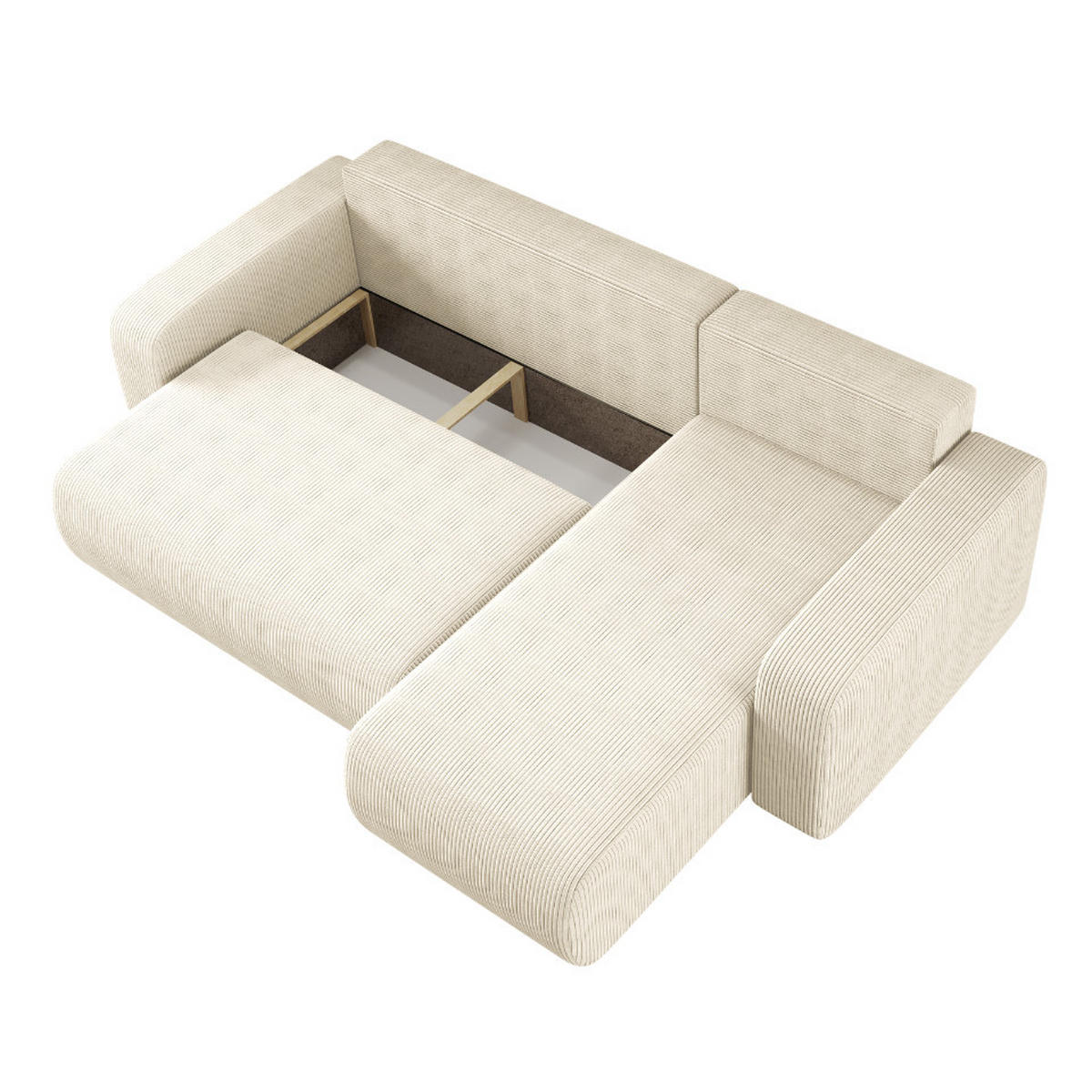 ECKSOFA L-FORM Schlaffunktion Und Bettkasten Eckcouch MILANO L Stoff Dicker Cord Ecru Rechts - Ecru, Holz/Textil (244/142cm) - Kaiser Möbel