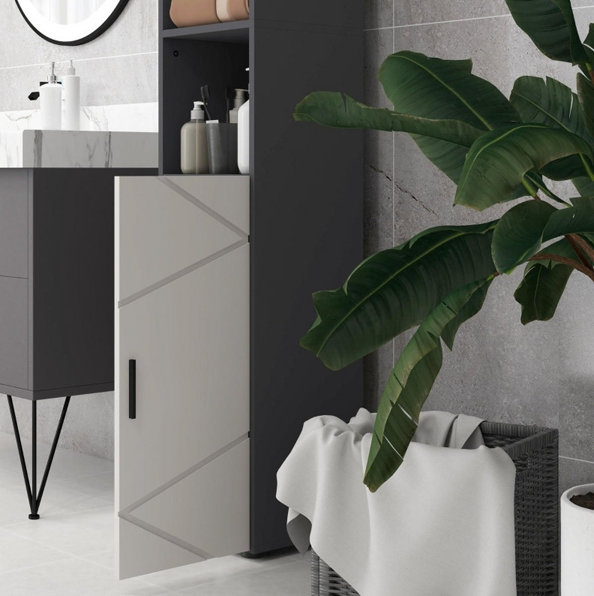 BADEZIMMERSCHRANK schmal 183 x 30 x 30 cm Dark Gray - Dunkelgrau, Holzwerkstoff (30/183/30cm) - Beauniv