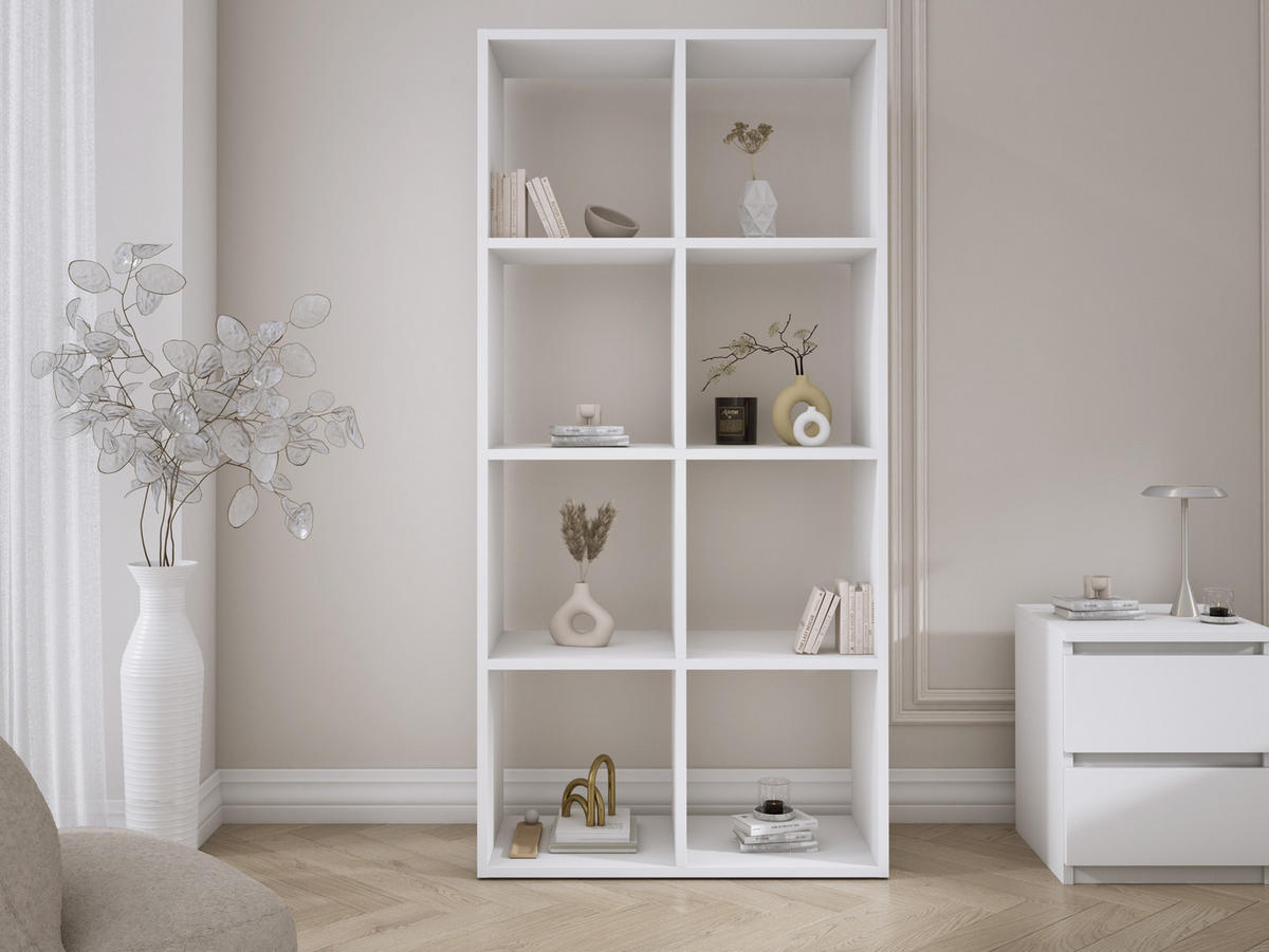 BÜCHERREGAL mit 8 Fächern – Farbe: Weiß – 147 × 74 × 30 cm, vertikale oder horizontal - Weiß, Holzwerkstoff (74/147/30cm) - 3XE LIVING