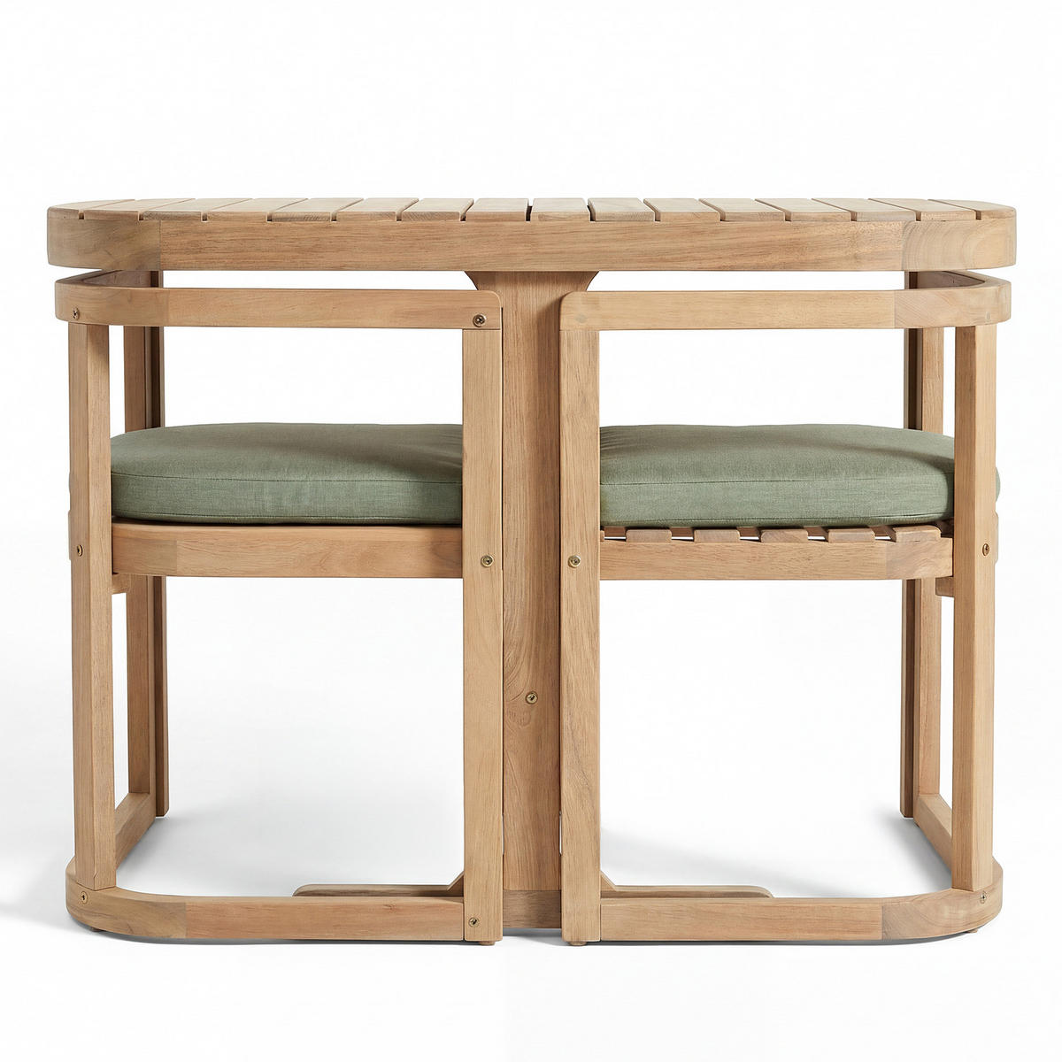 BALKONSET - 3-teilig - Akazie massiv / Webstoff - Braun / Grün - Grün, Holz/Textil - home24