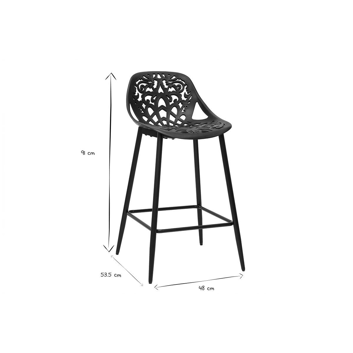 BARHOCKER Design mit schwarzem Barockmuster 66 cm (2er Set) BAROCCA - Schwarz, Kunststoff (53.5/91/48cm) - Miliboo