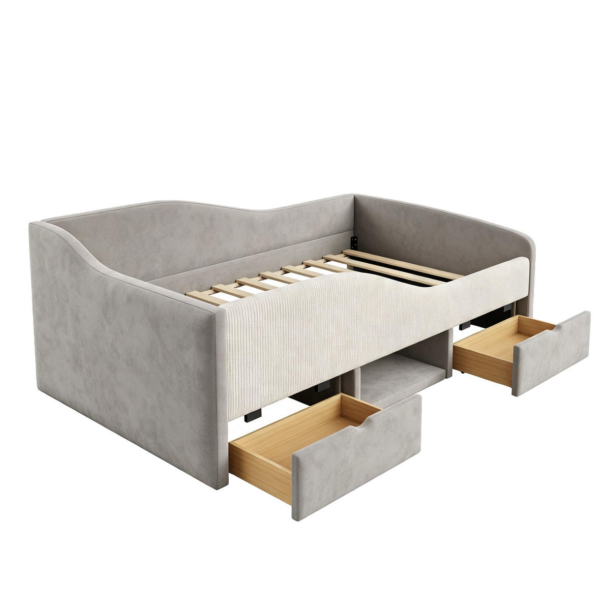 KINDER-POLSTERBETT 90x190 cm in Grau mit Schutzgitter und 2 Schubladen - Grau, Textil (90/190cm) - IVMEU