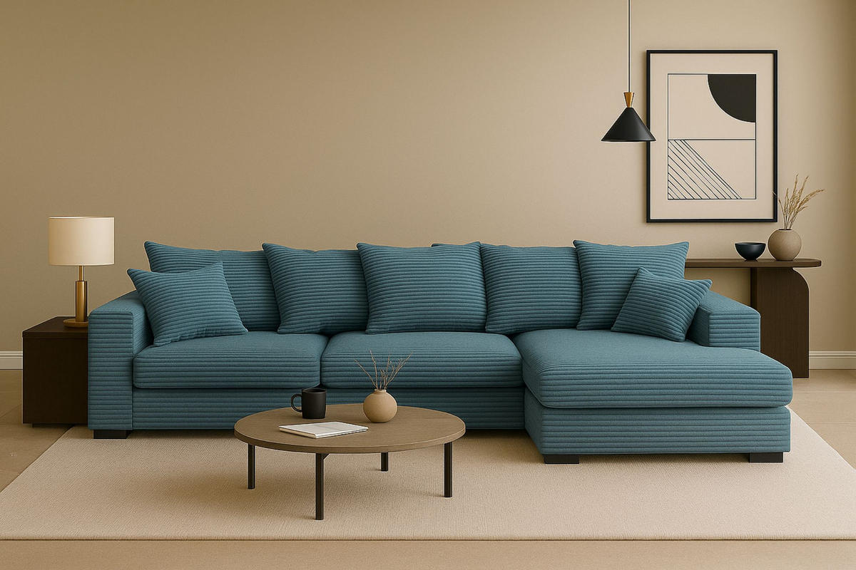 ECKSOFA Mit Schlaffunktion Und Bettkasten Couch L-form Gabon Stoff Zoom Hellblau Rechts - Hellblau, Holz (285/155cm) - Kaiser Möbel