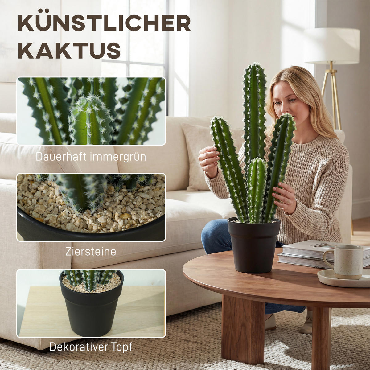 KUNSTPFLANZE Kunststoff Grün - Schwarz/Grün, Kunststoff (53cm) - HOMCOM