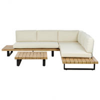 LOUNGE SET 5-Sitzer hellbraun Auflagen cremeweiß Mykonos - Hellbraun/Creme, Holz - Beliani