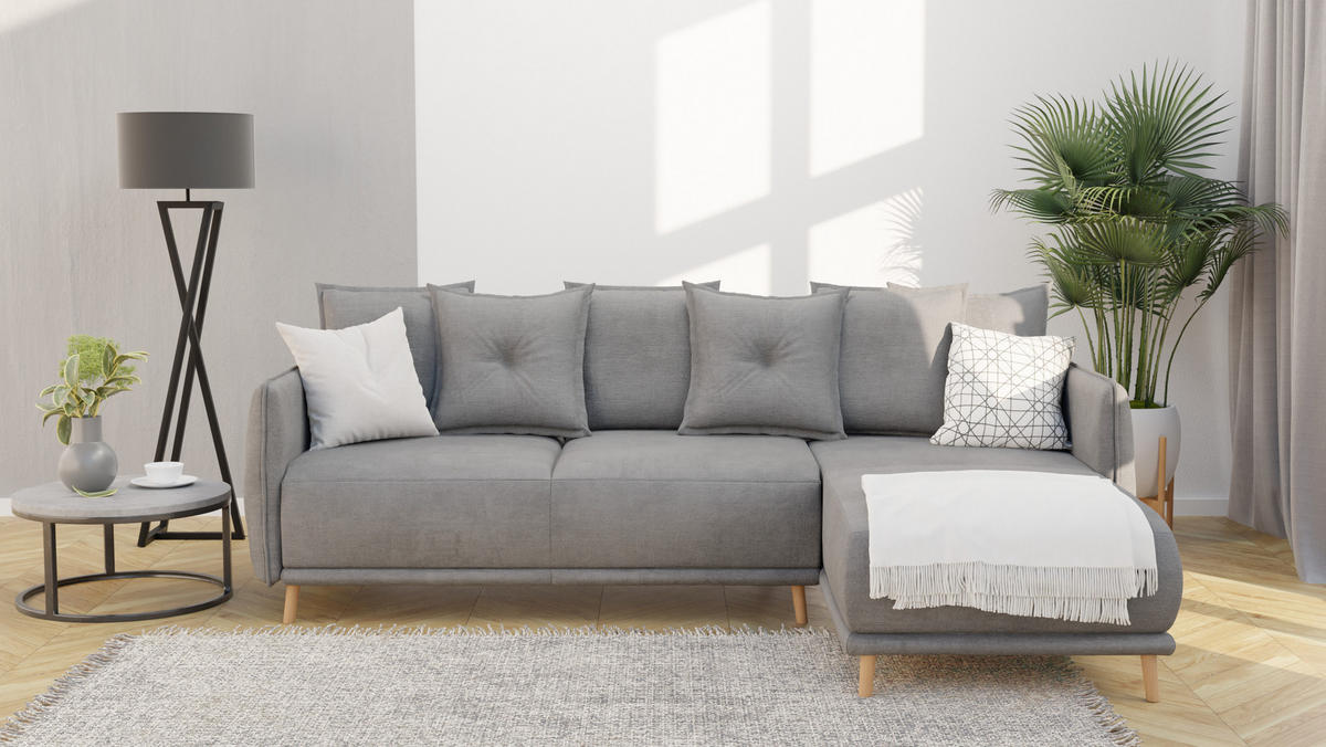 ECKSOFA Chroma Grau Luxusmicrofaser - Braun/Grau, Holz/Textil (238/170cm) - S-Style Möbel