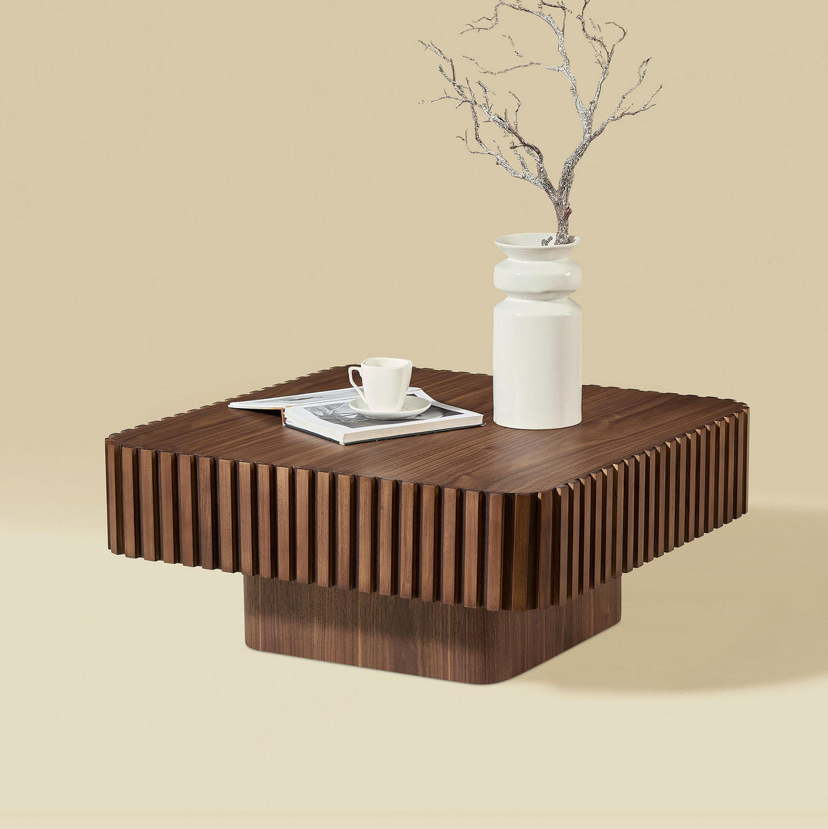 COUCHTISCH 80/80/35 cm walnuss aus Massivholz und MDF mit 3D-Rahmen - Walnussfarben, Holzwerkstoff (80/80/35cm) - OKWISH