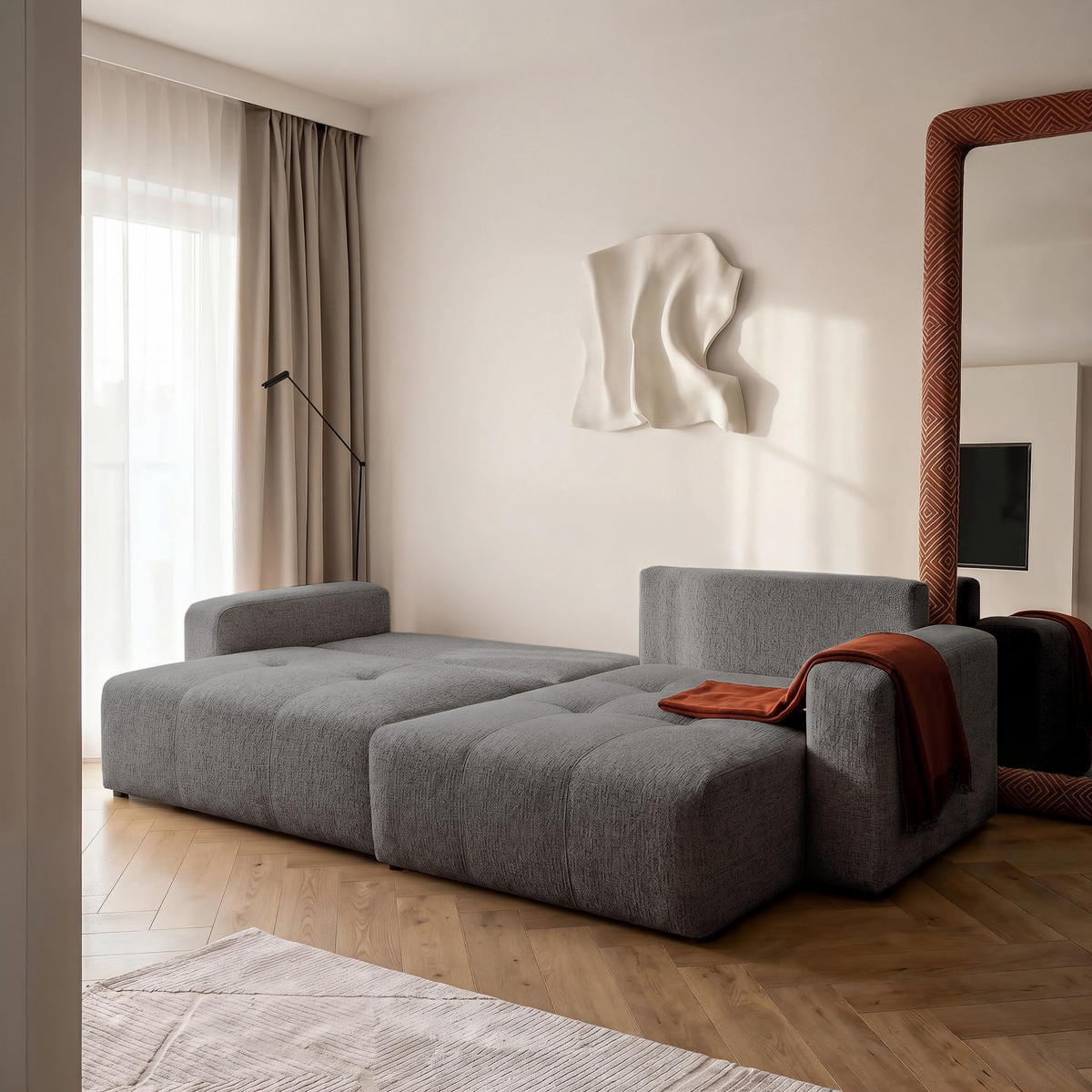 ECKSOFA PEDRO XL mit Schlaffunktion und Bettkasten Dunkelgrau - Dunkelgrau, Holz/Kunststoff (278/55/145cm) - Idohome