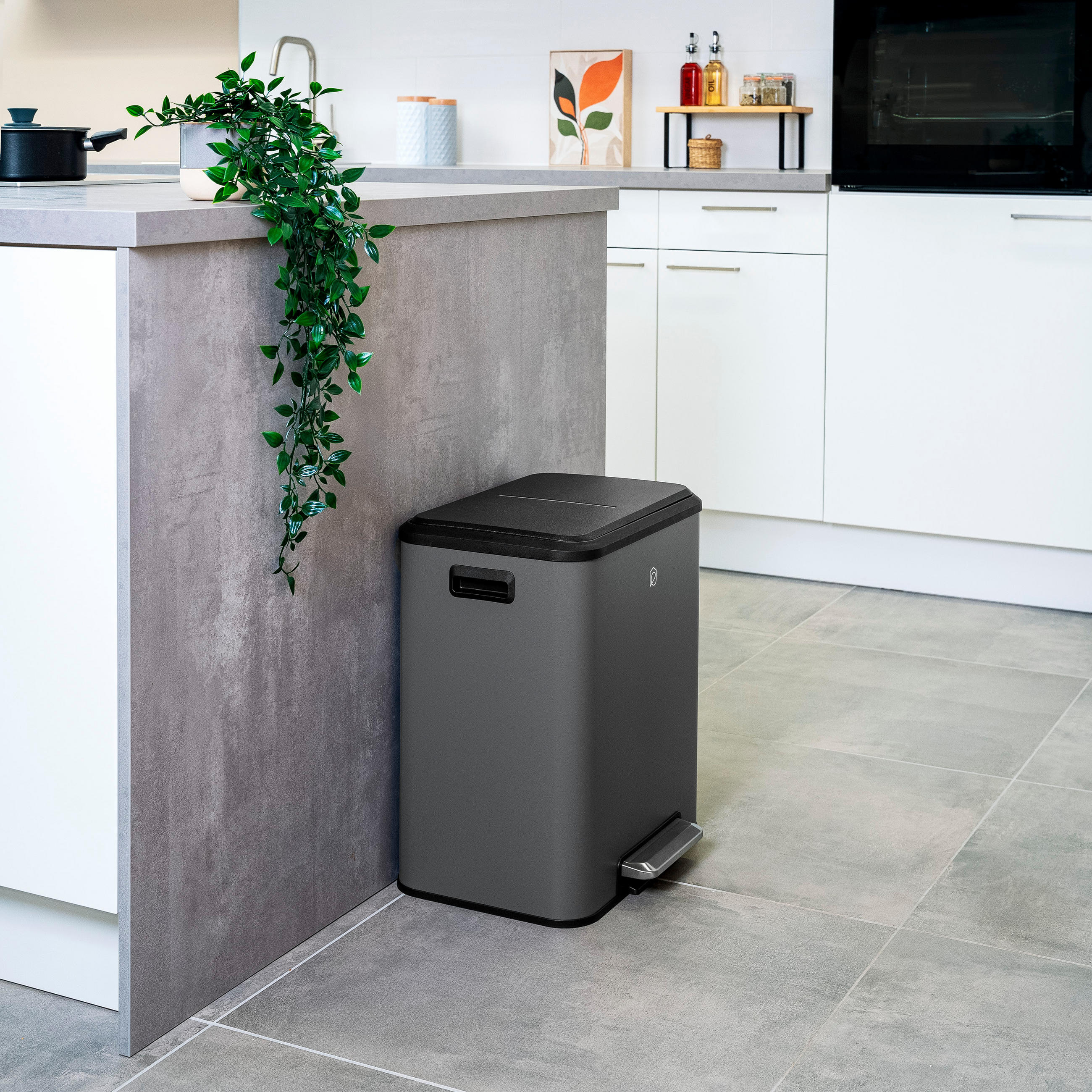 ABFALLEIMER 30 Liter, grau - Grau, Metall (42.5/50/33.5cm) - eluno