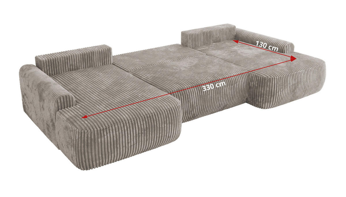 WOHNLANDSCHAFT CUBO U Hellbraun Cord - Hellbraun/Schwarz, Kunststoff/Textil (370/100/187cm) - MKS