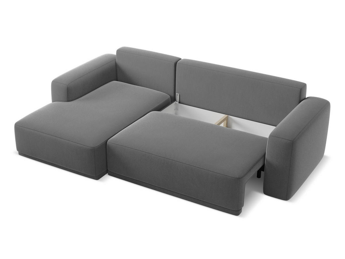 ECKSOFA mit Schlaffunktion Samt Stoff Grau - Schwarz/Grau, Kunststoff/Textil (258/160cm) - Makamii