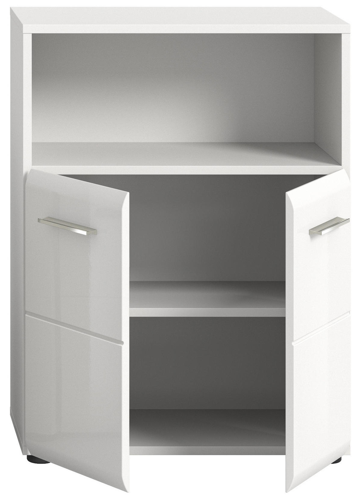 BADKOMMODE weiß Hochglanz, Badezimmer Kommode 60 x 80 cm - Weiß Hochglanz/Silberfarben, Holzwerkstoff/Kunststoff (60/80/30cm) - Inn.Furn