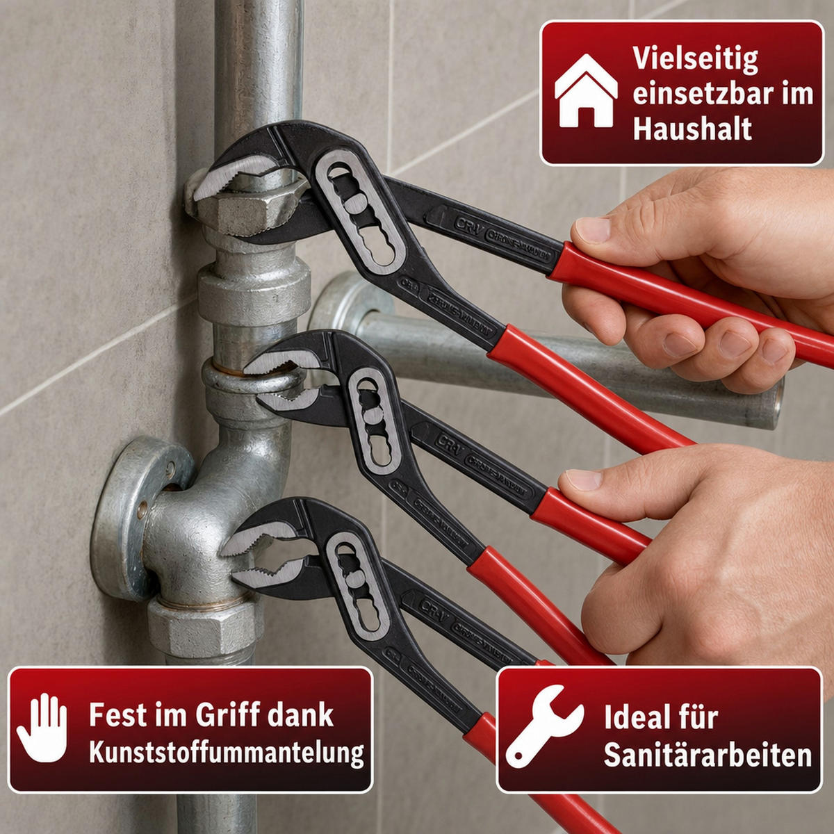 WASSERPUMPENZANGEN Satz Cr-V 3-teilig - Multicolor, Metall (3.1/0.7/1cm) - Westfalia