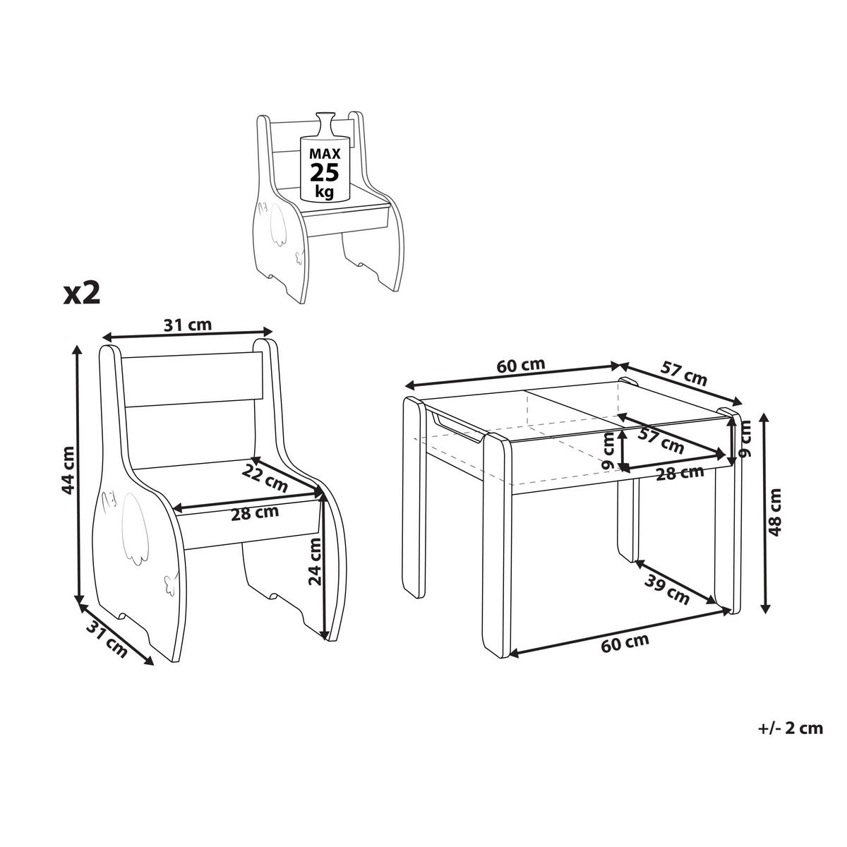 KINDERTISCH mit Stühlen Weiß Loyd - Weiß, Holzwerkstoff (60/48/57cm) - Beliani