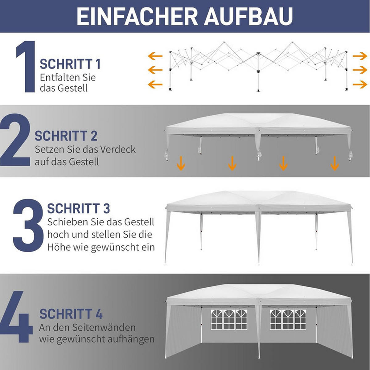 FALTPAVILLON –Grau– 3×6 m, UV-beständig und wasserdicht, mit 6 Seitenteilen - Grau, Metall (293/265/583cm) - Kaket